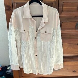 Women’s Tan Fabric Back Of Shirt And Lace Front And Sleeves Size XL (12) NWOT
